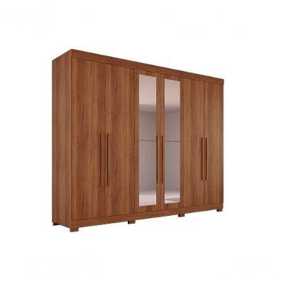 Guarda Roupa Casal Órion Premium 6 Portas de Bater 6 Gavetas MDF com Espelho Cinamomo Sallêto Móveis