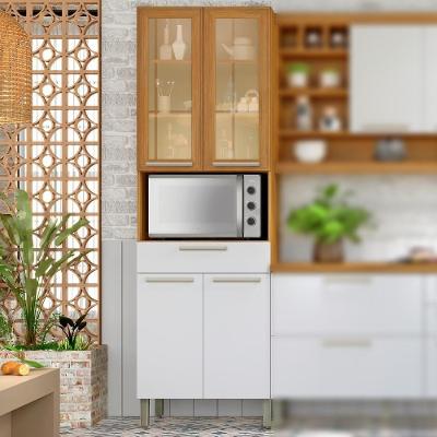 Paneleiro para Forno Nesher Portas de Vidro Burguesa 2 Portas MDF 70CM Freijó Branco