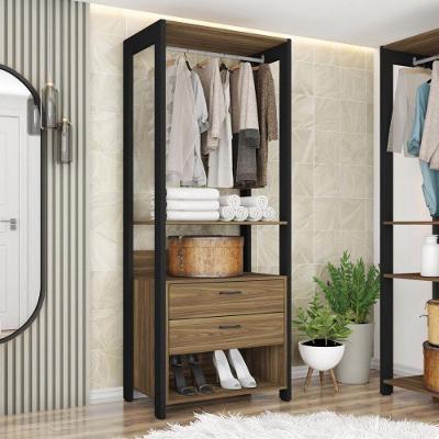 Guarda Roupa Closet Aberto Solteiro Sky 2 Gavetas MDP Lâmina Mel-Preto TX Caemmun Móveis