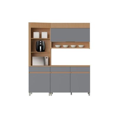 Kit Modulado Realeza 3 Portas 4 Gavetas MDF Amadeirado Carvalho e Titânio Nesher Móveis