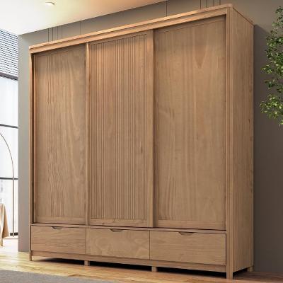 Guarda Roupa Casal Nira 3 Portas de Correr 3 Gavetas Madeira Maciça TUARI Mpozenato 221CM