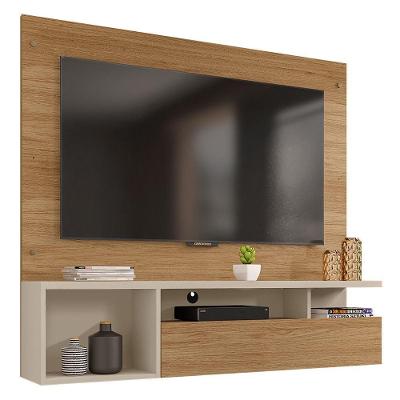 Painel para TV com Bancada Buriti-off White para Até 55 Polegadas MDP Preto Caemmun Móveis