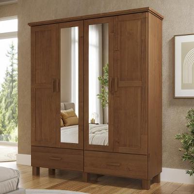 Guarda Roupa Casal Lone 4 Portas de Bater 2 Gavetas Madeira Maciça Castanho 157CM Mpozenato