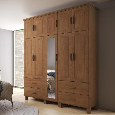 Guarda Roupa Casal Lone 10 Portas de Bater 4 Gavetas Madeira Maciça Castanho Mpozenato 195CM