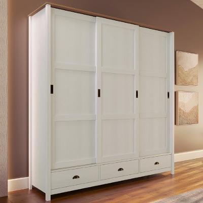 Guarda Roupa Casal Lazio 3 Portas de Correr 3 Gavetas Madeira Branco-Freijó Mpozenato