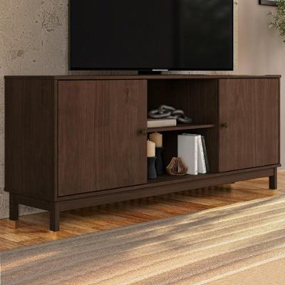 Rack Tv 80 Pol 160CM Madeira Maciça 2 Portas Vitalis Café Mpozenato