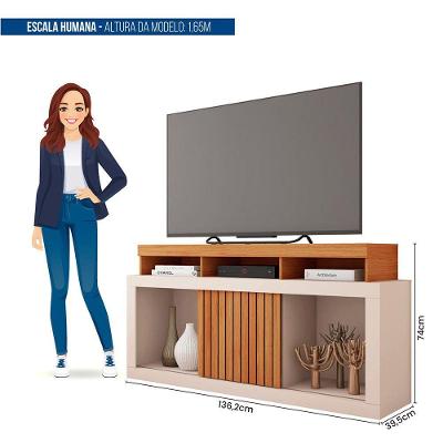Rack Bancada para Tv Dragon Até 55 Polegadas Mdf-Mdp com Rodízios Freijo-off White Caemmun Móveis