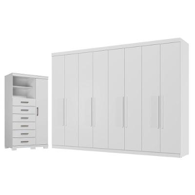 Guarda Roupa Casal Master New 8 Portas 4 Gavetas MDP Cômoda 1 Porta 6 Gavetas Marabá Branco Brilho