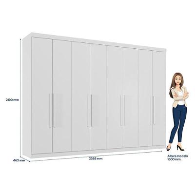 Guarda Roupa Casal Master New 8 Portas 4 Gavetas MDP 194.4CM Branco Brilho Santos Andirá com Cama