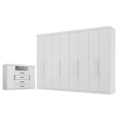 Guarda Roupa Casal Master New 8 Portas de Bater 4 Gavetas com Cômoda MDP Branco Brilho Santos Andirá