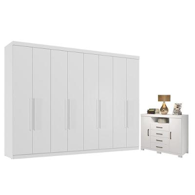 Guarda Roupa Casal Master New 8 Portas 4 Gavetas MDP Cômoda Havana Branco Brilho Santos Andirá