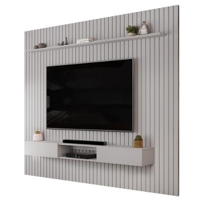 Painel com Bancada Suspenso para TV Trento 275 Ripado Bali 275CM MDF Amadeirado DJ Móveis