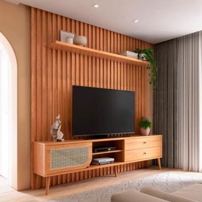 Rack com Painel para TV 75" 228CM MDF Freijó Dalla Costa Móveis
