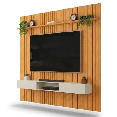Painel com Bancada para TV Trento 250 250CM MDF Ripado Café DJ Móveis