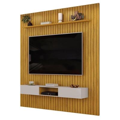 Painel com Bancada Suspenso Trento 223 223CM MDF Ripado Café DJ Móveis