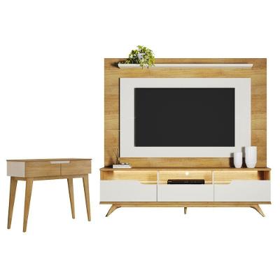 Home Theater Diplomata com LED e Aparador para Sala de Estar 200CM MDP Cinamomo Off White
