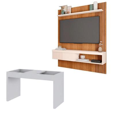 Conjunto Sala de Estar Moon Painel 55" 150CM MDF MDP Off White Caemmun Móveis
