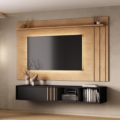 Conjunto Rack e Painel Linea 160CM MDP Porta de Correr Preto Móveis Carraro