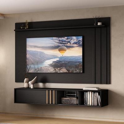 Conjunto Rack e Painel para TV 160CM e 180CM MDP Preto Móveis Carraro
