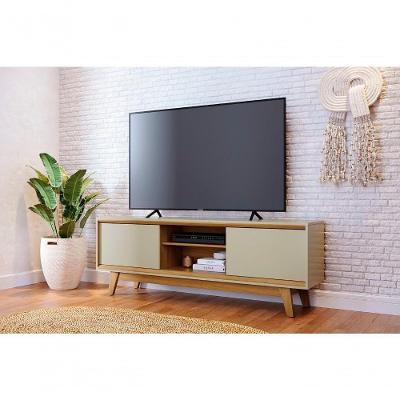 Bancada para TV Atlas 70" 164CM MDP Laqueado Portas de Correr Cinza Madetec Móveis