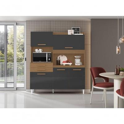 Armário Cozinha Compacta Isis 5 Portas 2 Gavetas MDP-MDF 182CM Grafite Aramóveis