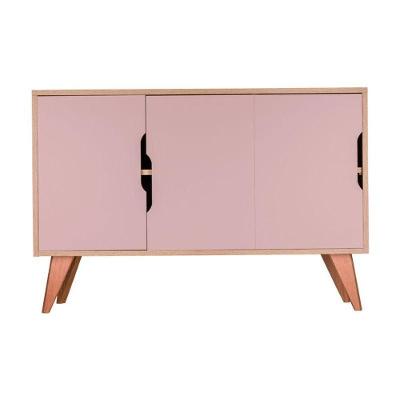 Aparador Buffet Retrô Murano 3 Portas MDF-MDP 115CM Carvalho e Rosa Claro Mercado das Prateleiras