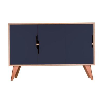 Aparador Buffet Murano Moderno 3 Portas MDP 115CM Carvalho e Azul Marinho Mercado das Prateleiras