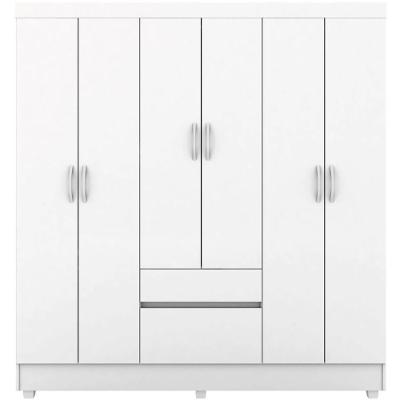 Guarda Roupa Casal Fast 6 Portas de Bater 2 Gavetas MDP Branco- Rosa- Branco Demóbile