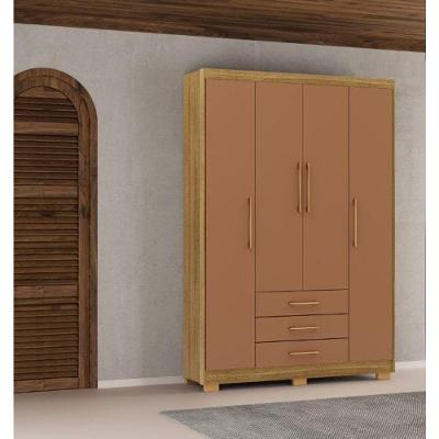 Guarda Roupa Casal Espanha 4 Portas 3 Gavetas MDP Nature Vila Rica 150CM