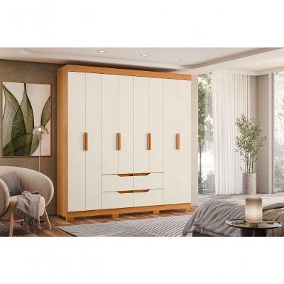 Guarda Roupa Casal Doble 8 Portas de Bater 4 Gavetas MDF MDP Cinamomo Off White 199CM
