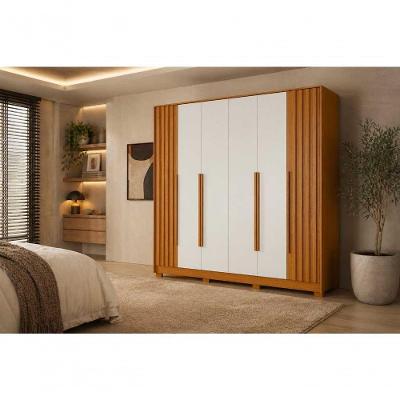 Guarda Roupa Casal Deville 6 Portas de Bater 4 Gavetas MDP Cinamomo Off White 237CM