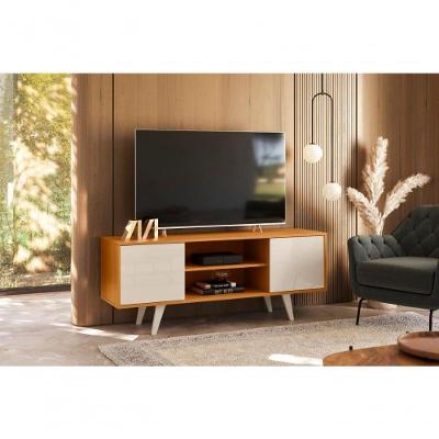 Bancada para TV Lisboa Até 55 Polegadas 136CM MDP Off White e Cinamomo Madetec Móveis