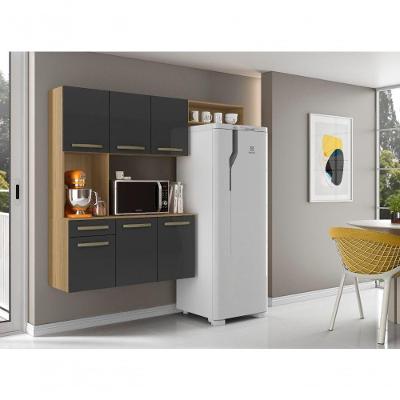 Cozinha Compacta Suspensa Carol 6 Portas 1 Gaveta MDF Grafite Aramóveis
