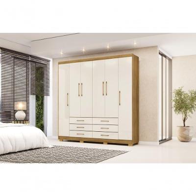 Guarda Roupa Casal Canadá 6 Portas 6 Gavetas MDP Nature - Champanhe Vila Rica 223CM