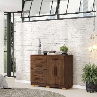 Cômoda Sapateira Sirius 5 Gavetas MDP Puxador em MDF Imbuia Vila Rica