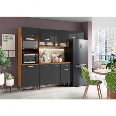 Cozinha Compacta + Balcão Atenas 9 Portas 1 Gaveta MDF-MDP 249,7CM Cinamomo Grafite Aramóveis