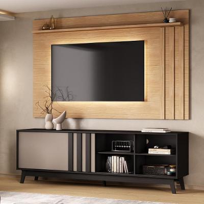 Conjunto Rack e Painel Ventura 180CM MDP Preto Móveis Carraro