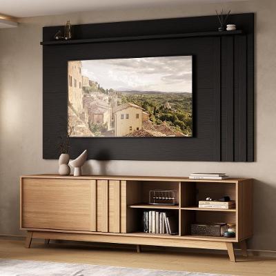 Conjunto Rack e Painel Ventura 180CM MDP Porta de Correr Preto Móveis Carraro