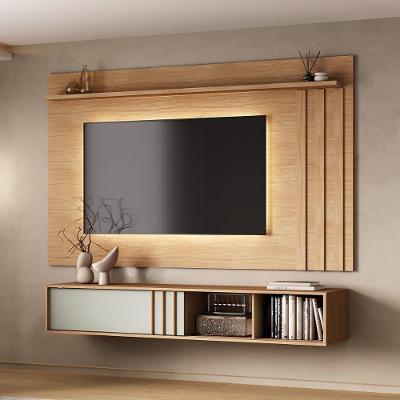 Conjunto Rack e Painel Cedro Linea 160CM MDP Marrom Móveis Carraro