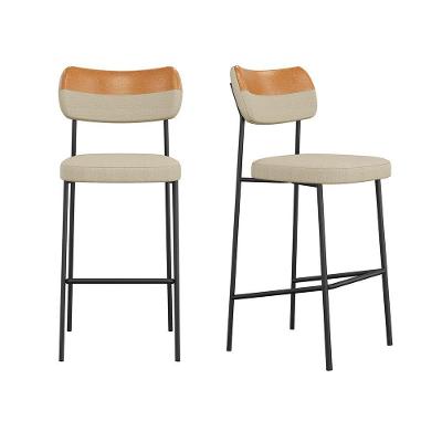 Conjunto 2 Banquetas Altas Mona Courissimo Whisky e Gengibre Assento Courino Base Aço Encosto Fixo