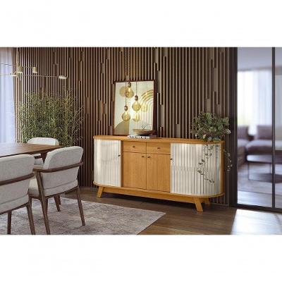 Aparador Buffet Mônaco Rústico 4 Portas 2 Gavetas MDP 183CM Off White e Cinamomo Madetec