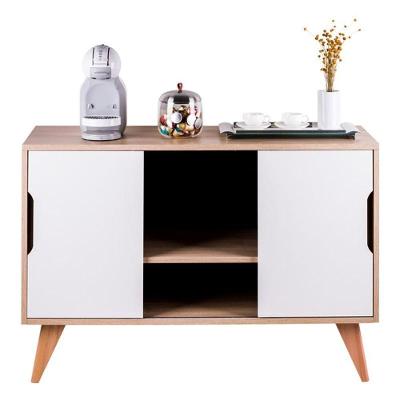 Buffet Aparador Murano Moderno 2 Portas MDP 115CM Carvalho e Branco Mercado das Prateleiras