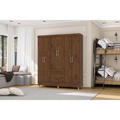 Guarda Roupa Casal Ideal Plus 6 Portas de Bater 2 Gavetas MDP Imbuia Rústico Vila Rica 154CM