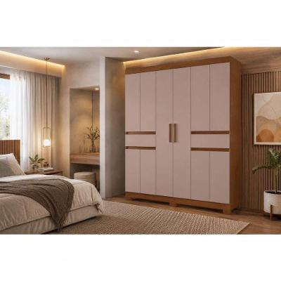 Guarda Roupa Casal Olímpia 10 Portas de Bater 2 Gavetas MDP Nogueira Cappuccino 163CM