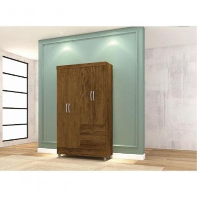 Guarda Roupa Casal Ideal Plus 4 Portas de Bater 2 Gavetas MDP Imbuia Rústico Vila Rica