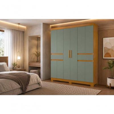 Guarda Roupa Casal Olímpia 10 Portas de Bater 2 Gavetas MDP Cinamomo Sálvia 163CM