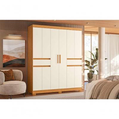 Guarda Roupa Casal Olimpia 10 Portas de Bater 2 Gavetas MDP Cinamomo Off White 163CM