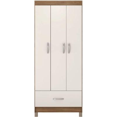 Guarda Roupa Solteiro Priscila 3 Portas de Bater 1 Gaveta MDP Off White Demóbile 75CM