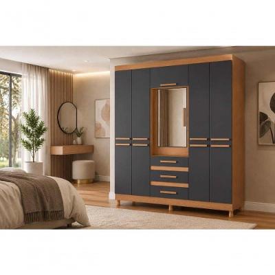 Guarda Roupa Casal New Fusion 6 Portas 3 Gavetas MDP com Espelho Freijó Titanium
