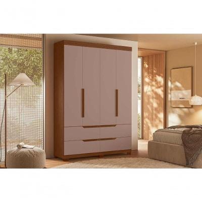 Guarda Roupa Solteiro Doble 4 Portas de Bater 4 Gavetas MDP Nogueira Cappuccino 160CM
